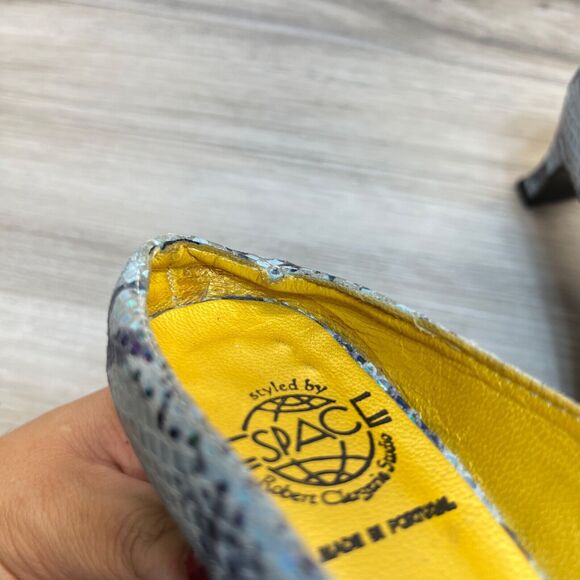 Espace Faux Snakeskin Leather Kitten Heel Slides 6 B Blue ROBERT CLERGERIE - Picture 10 of 13